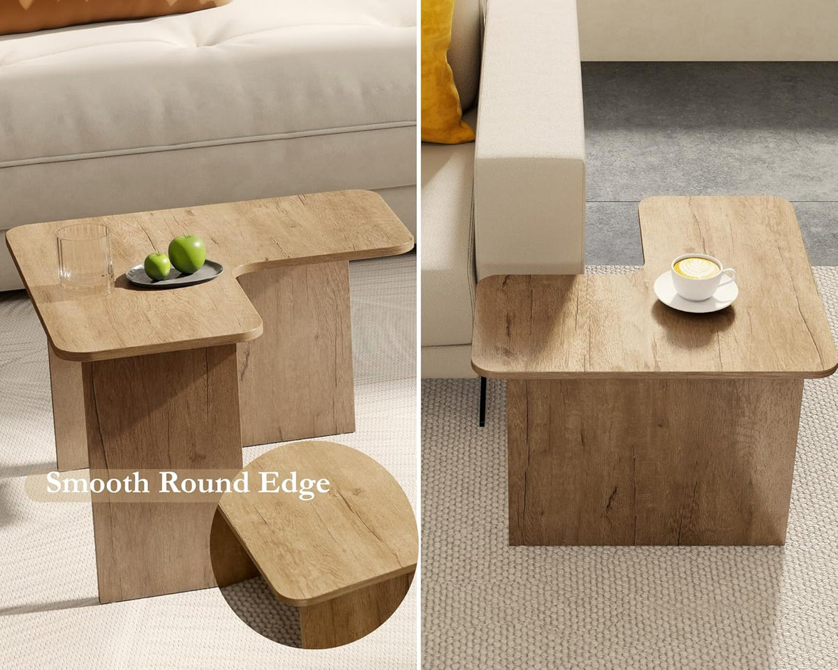 VESCASA Modern L Shaped Nesting Coffee Table Set of 2 Modular Rectangle Walnut Wood Table for Living Room