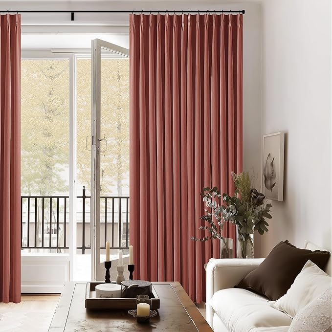 Terracotta Pinch Pleated 100% Blackout Linen 84 Inch Curtains | Room Darkening - Image 7