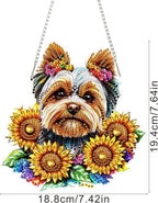 SENQAO Dog Diamond Art Hanging Kit for Adult, Special Shaped Rhinestone, Double Sided DIY Acrylic Diamond Art Painting Window Pendants Home Garden Wall Hanging Kits Hanging Ornament (Sunflower)