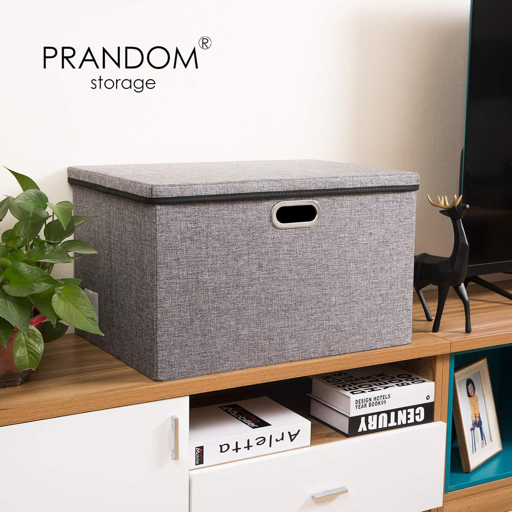 PRANDOM Extra Large Collapsible Storage Bins with Lids [5-Pack] Linen Fabric Foldable Storage Baskets Boxes Organizer Containers Cube with Cover for Bedroom Closet Office Nursery (22.8x15.75x13.8)