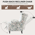 UIXE Floral Pushback Recliner Chair, Fabric Upholstered Armchair Push Back Accent Chair for Living Room, Rivet Trim Club Chair Home Theater Single Sofa Reading Seat - Bird