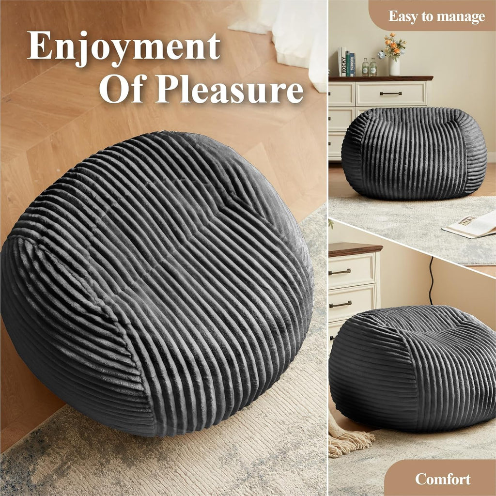 Premium Beige Bean Bag Chair for Adults with Armrest- Ultra Plush Memory Foam Lounge Sofa & Comfy Reading Nook Chair for Bedroom, Living Room & Dorm (Gray, 4FT)