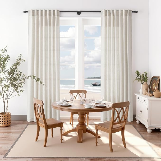 Pearl White Linen Curtains 63 Inch Length - Image 8