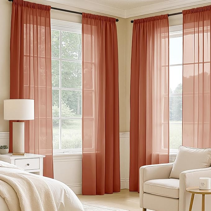MIULEE 4 Panels Fall Burnt Orange Sheer Curtains 54 x 108 Inches | Light - Image 2