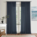 Navy Blue Linen Pinch Pleated Curtains 96 Inches Long 2 Panels | Semi Sheer by Twodrapes