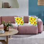 Embroidered Decorative Throw Pillow Cover, 18"x18" Set of 2, Farmhouse Pillowcase Yellow Sunflower Knit Pattern Cotton Canvas Cushion Case Square Floral Pillow Case for Sofa Couch Bed Living Room