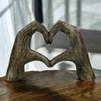 Top Brass Large Rustic Heart Hands Sculpture, 9 3/4” Resin Love Statue – Romantic Decor Accent for Shelf or Mantel – Perfect for Wedding, Valentine's Day or Anniversary (Rustic Wood Grain)