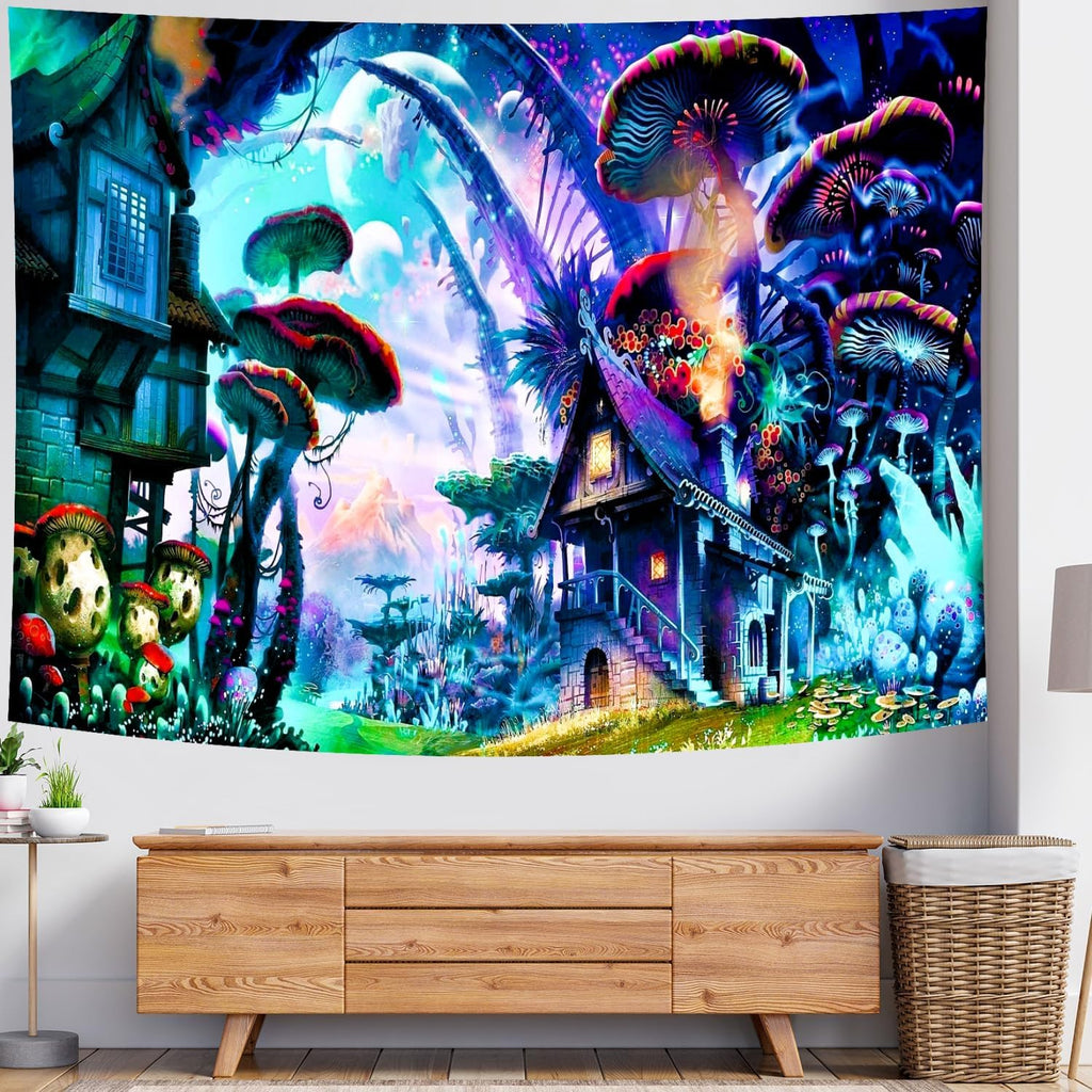 Delur Fantasy Forest Tapestry Enchanted Forest Mystical Magical Tree Tapestry Psychedelic Abstract Nature Landscape Wall Hanging Headboard for Bedroom Living Room Home Decor (51.2" x 59.1")