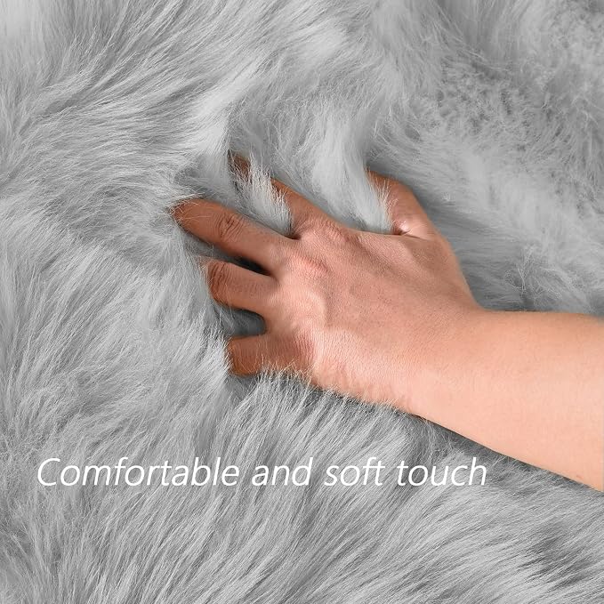 Latepis Grey Round Rugs 6ft Faux Fur Sheepskin Circle Rug - Image 4
