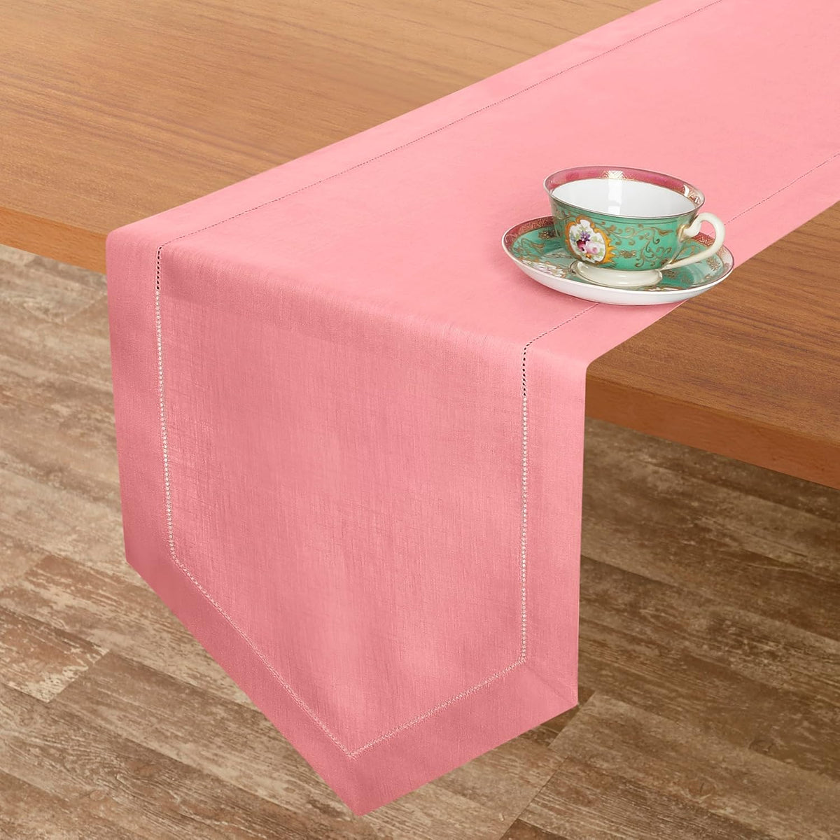 D'Moksha Homes Dusty Pink Linen Table Runner 72 Inches Long - 100% Pure Linen Diamond Table Runner 14 x 72 Inch for Dining, Fall and Halloween - Machine Washable
