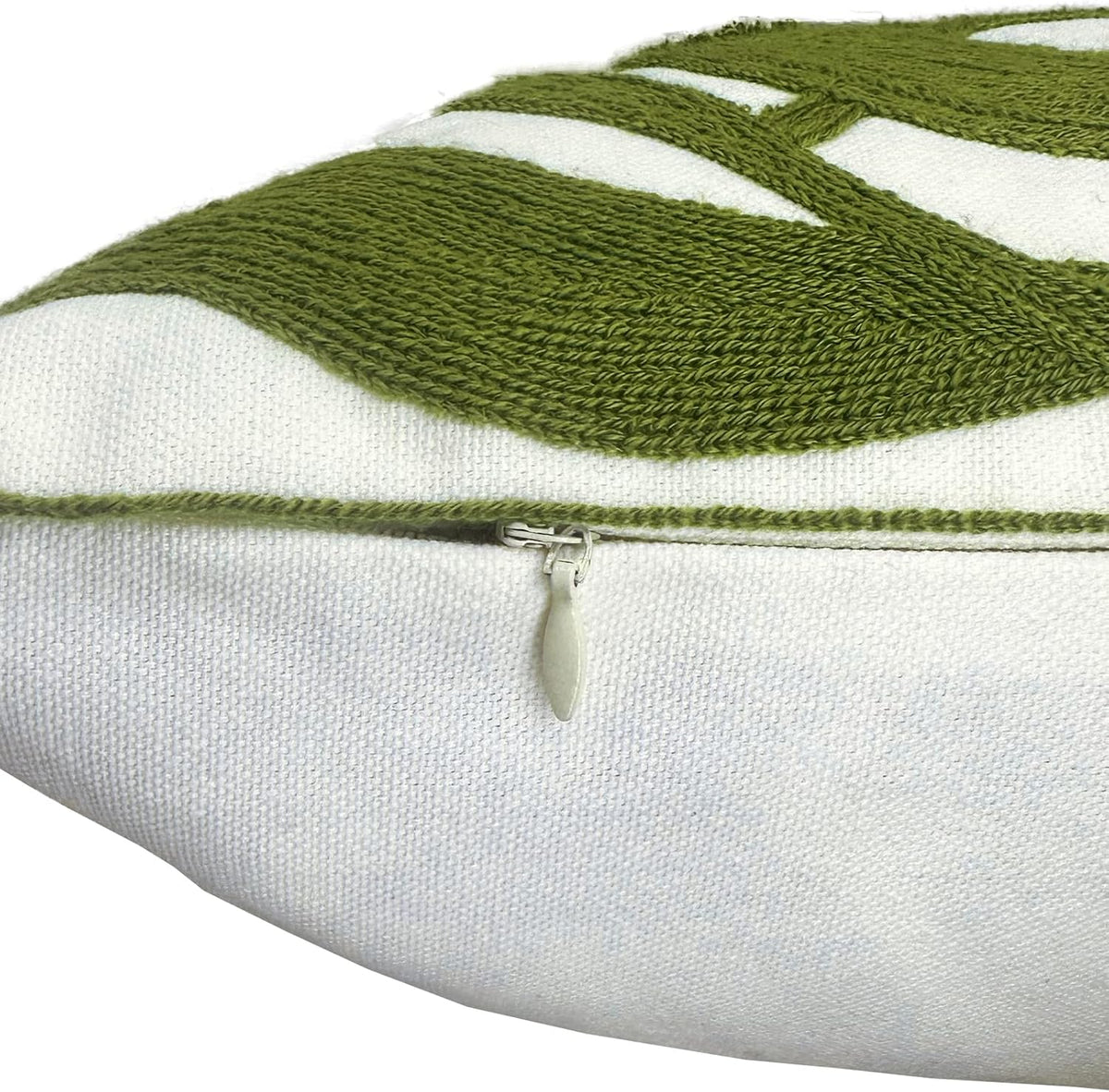 Alysheer Farmhouse Floral Leaves Embroidered Decorative Throw Pillow Cover 18x18 inches, Boho Tufted Flowers Embroidery Pattern Chic Cotton Cushion Case for Couch Bed Sofa Living Room(Olive Green)
