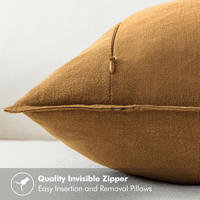 MIULEE Decorative Linen Pillow Covers 18x18 Inch Hazel | Boho Farmhouse​ - Image 3