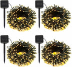 4 Pack Solar String Lights Outdoor, 400 LED Extra-Long 156Ft Solar Lights Outdoor with 8 Lighting Modes, IP65 Waterproof for Garden, Patio, Xmas, Balcony, Tree, Wedding, Party Decor (Warm)