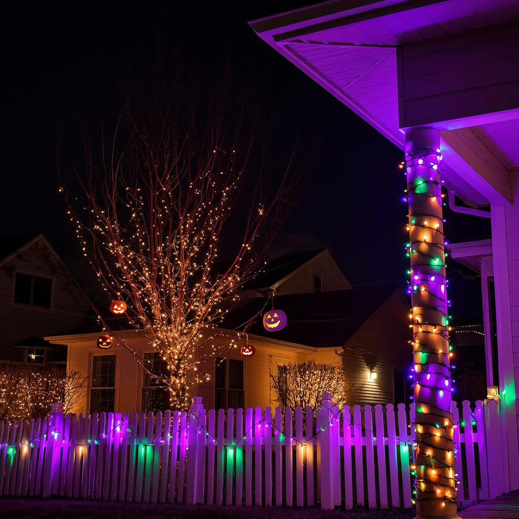 TW SHINE Purple Orange and Green Halloween Lights, 20FT 100 Count Incandescent Mini String Lights, Waterproof Halloween Decorations for Outdoor Indoor Patio Home Party Garden Yard Decor