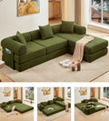 107" Oversized Convertible Sleeper Sofa Bed, Corduroy L Shape Sectional Couch, Folding Sofa Bed with Side Pocket, Modern Cloud Floor Mattress Couch, Modular Sofa for Living Room, Green