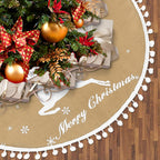 24 Inch Christmas Tree Skirt, Burlap Linen Color Christmas Rustic Tree Skirt with Elk Deer and White Snowflake Printed for Holiday Party Xmas Tree Decoration