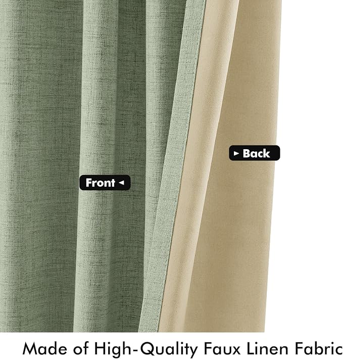 MIULEE 100% Blackout Linen Curtains 42 x 108 Inch Sage Green 2 Panel | Thermal - Image 6