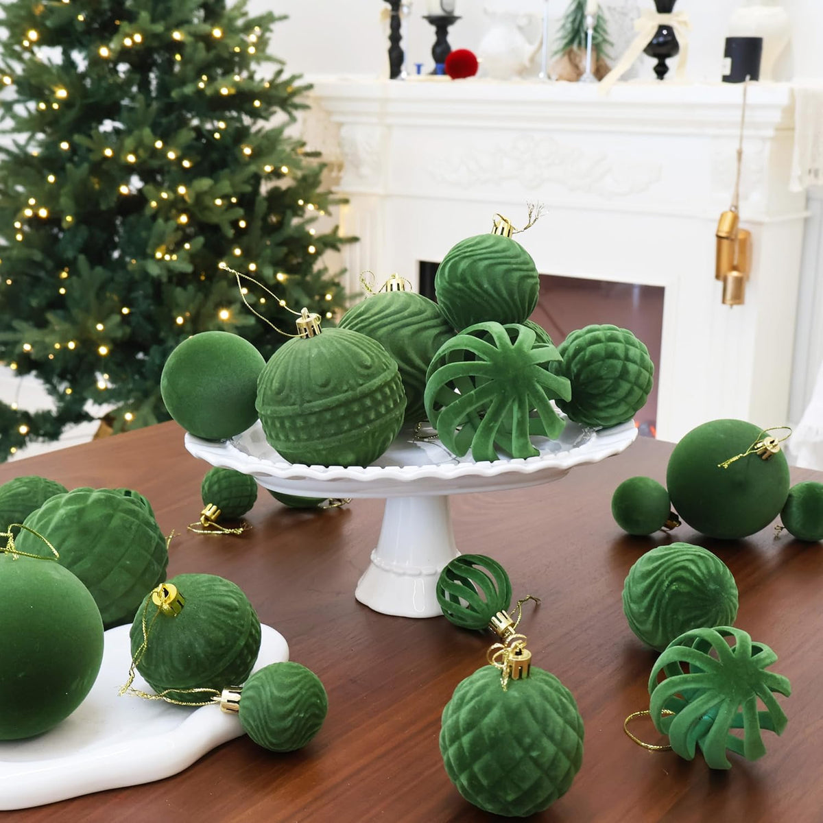 36pcs Velvet Ornaments for Christmas Trees, Flocked Christmas Balls Sets Assortment for Xmas Tree Holiday Decor
