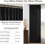 Black Pleated Linen Blend Semi Sheer Rustic Kitchen Curtains 63 Inch Long | - Image 4