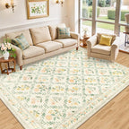 PLHXFR 8x10 Area Rug Living Room: Floral Washable Boho Carpet Beige Multi | - Image 2