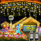 Christmas Lights Outdoor, 2 Pack Total 98FT 960 LED Ice Lights for Outside with 180 Drops 8 Modes Timer Memory, Plug in Waterproof for Holiday Eaves Yard Roof Party Decor (Cool White and Warm White)