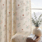 Boho Floral Light Filtering Curtains 63 Inch 2 Panels Linen Texture | Farmhouse - Image 4