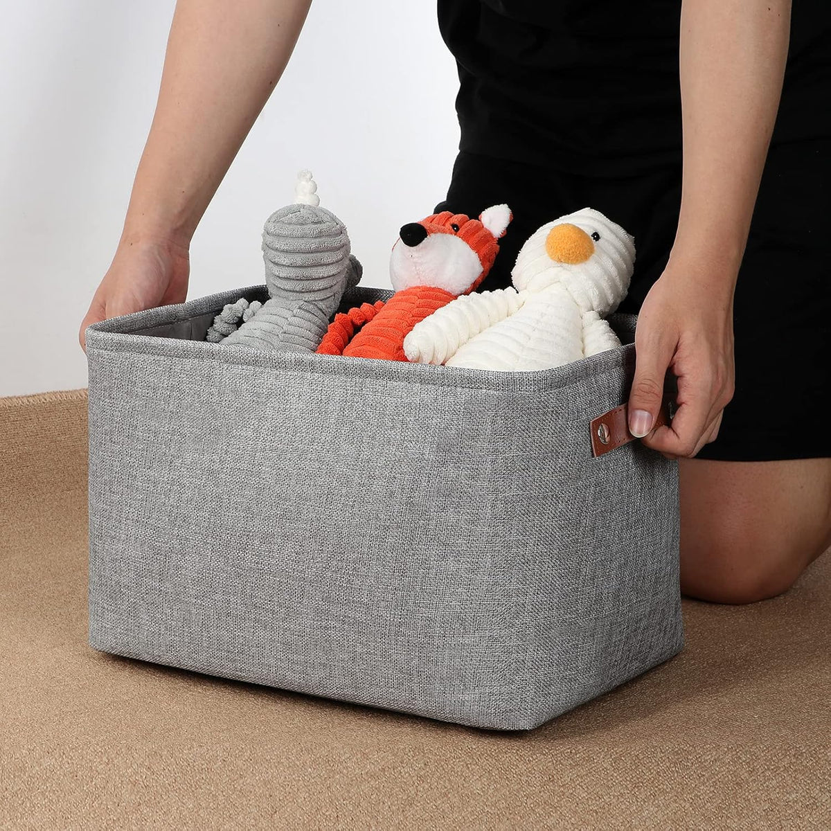 DULLEMELO Medium Storage Baskets for Organizing, Rectangular Fabric Storage Bins Collapsible, Perfect for Shelves, Closets, Nursery, Home, Office, Empty Gift Baskets (3-Pack,Grey)