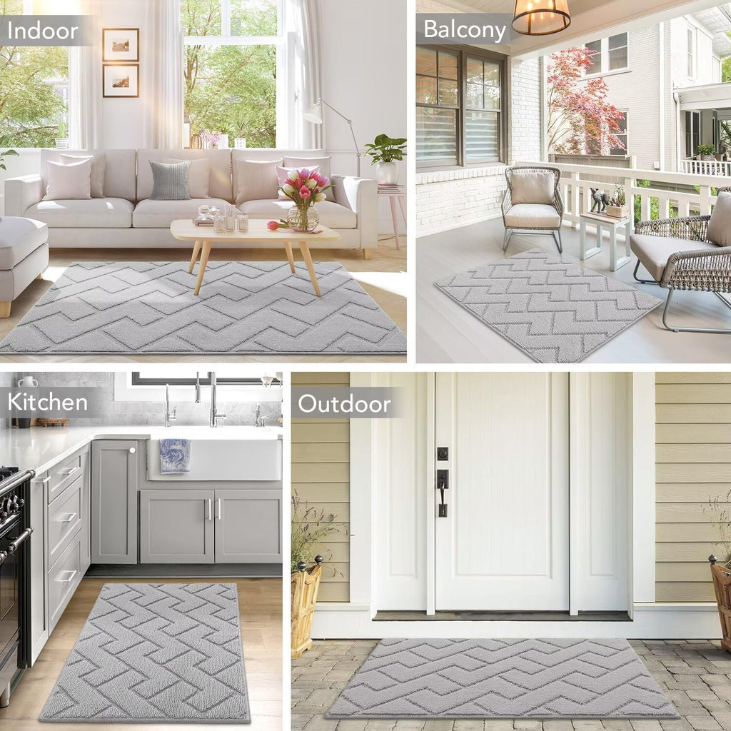 hicorfe Front Door Mat Outside Entrance,32"x40" Absorbent Muddy Dirt Resist Welcome Door Mats Outdoor Indoor,Stain and Fade Resistant,Non Slip Backing Entry Mat Doormat for Entryway(Light Grey)