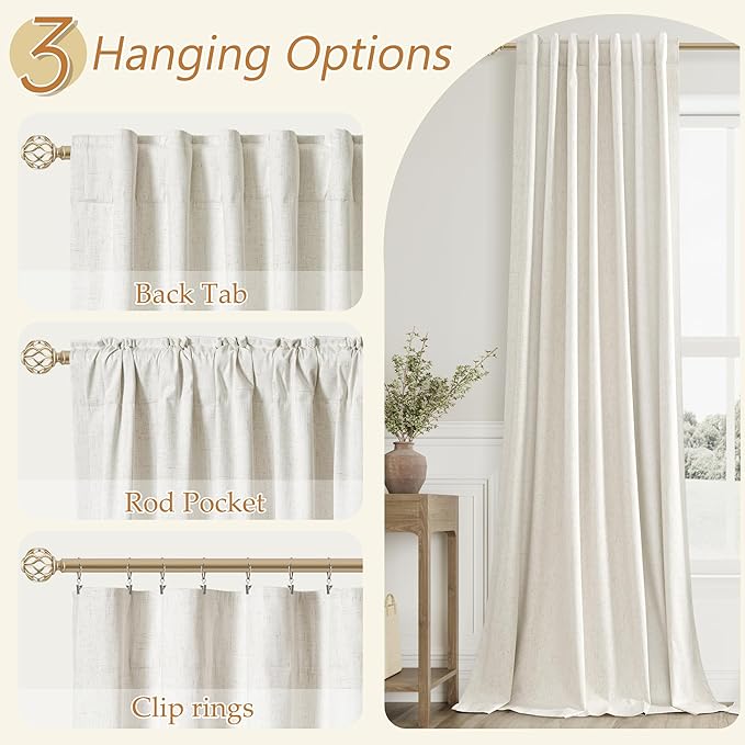 Cream Linen Blackout Curtains 84 Inch Length 2 Panels Set - Image 6