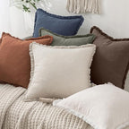 MIULEE Boho Linen Fringe Decorative Fall Pillow Covers Reddish Brown 16x16 | - Image 6