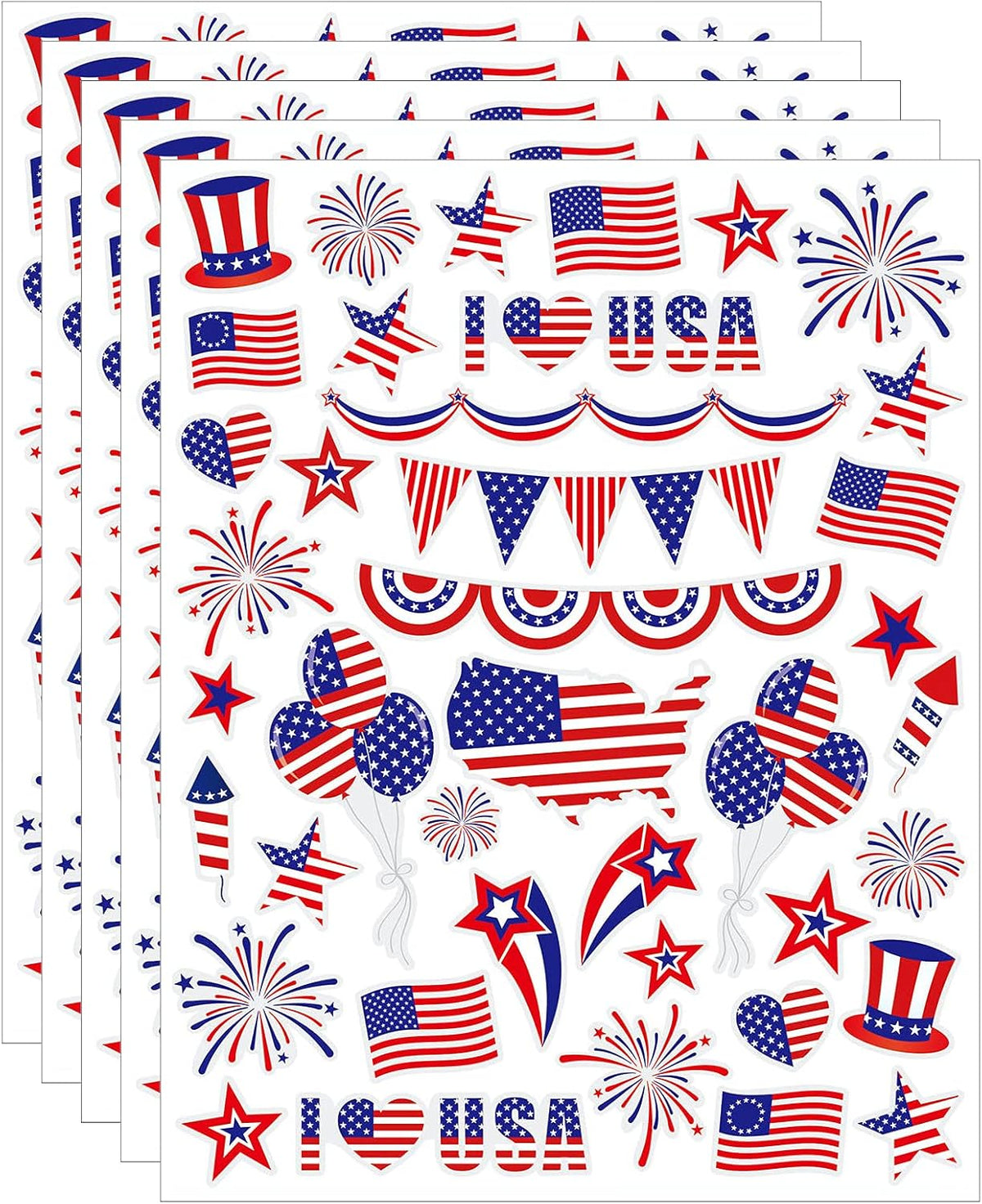 Iconikal July 4th Static Cling Window Decorations, Patriotic American Flag, 200-Count