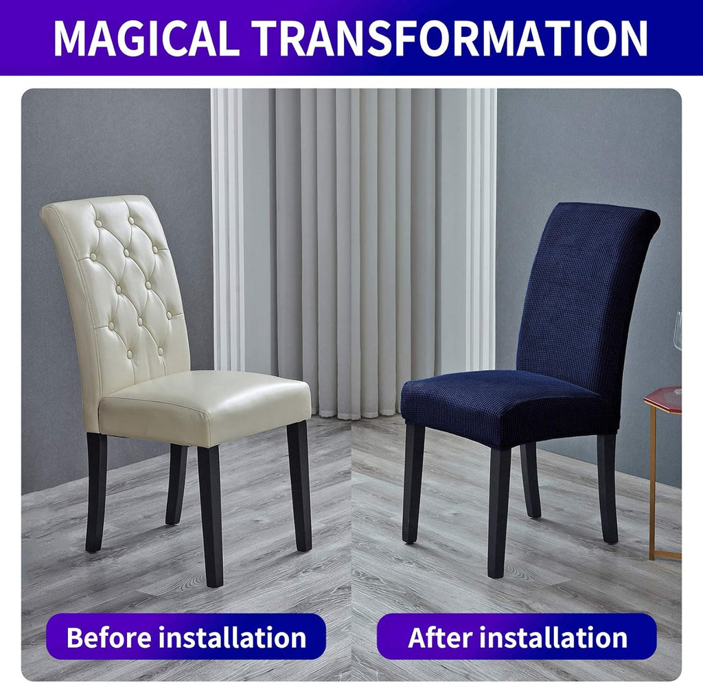 Howhic Stretch Chair Covers for Dining Room Set of 6, Removable Washable Dining Room Chair Covers, Dining Chair Slipcovers Seat Protector, Great Home Decor and Banquet Upholstery (Navy, 6 Pack)