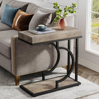 Tribesigns Narrow Side Table C Shaped End Table Modern Bedside Tables for Couch, Small Sofa Chairside Tables with Metal Frame for Living Room (2, Gray+Black)