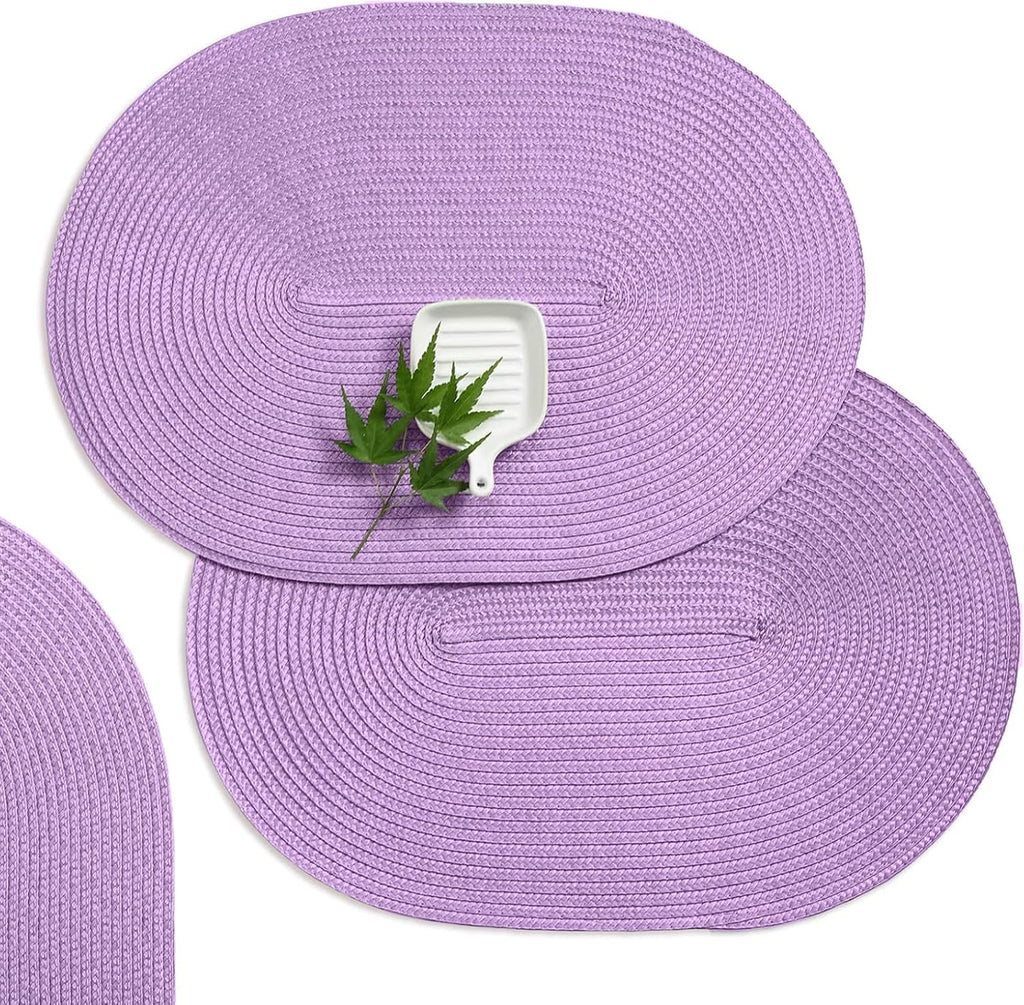 AHHFSMEI Placemats Set of 4 for Dining Table Washable Woven Vinyl Non-Slip 18x12 inches Placemat Heat-Resistant Durable Table Mats for Dining Table Easy to Clean(Lavender Purple 4)