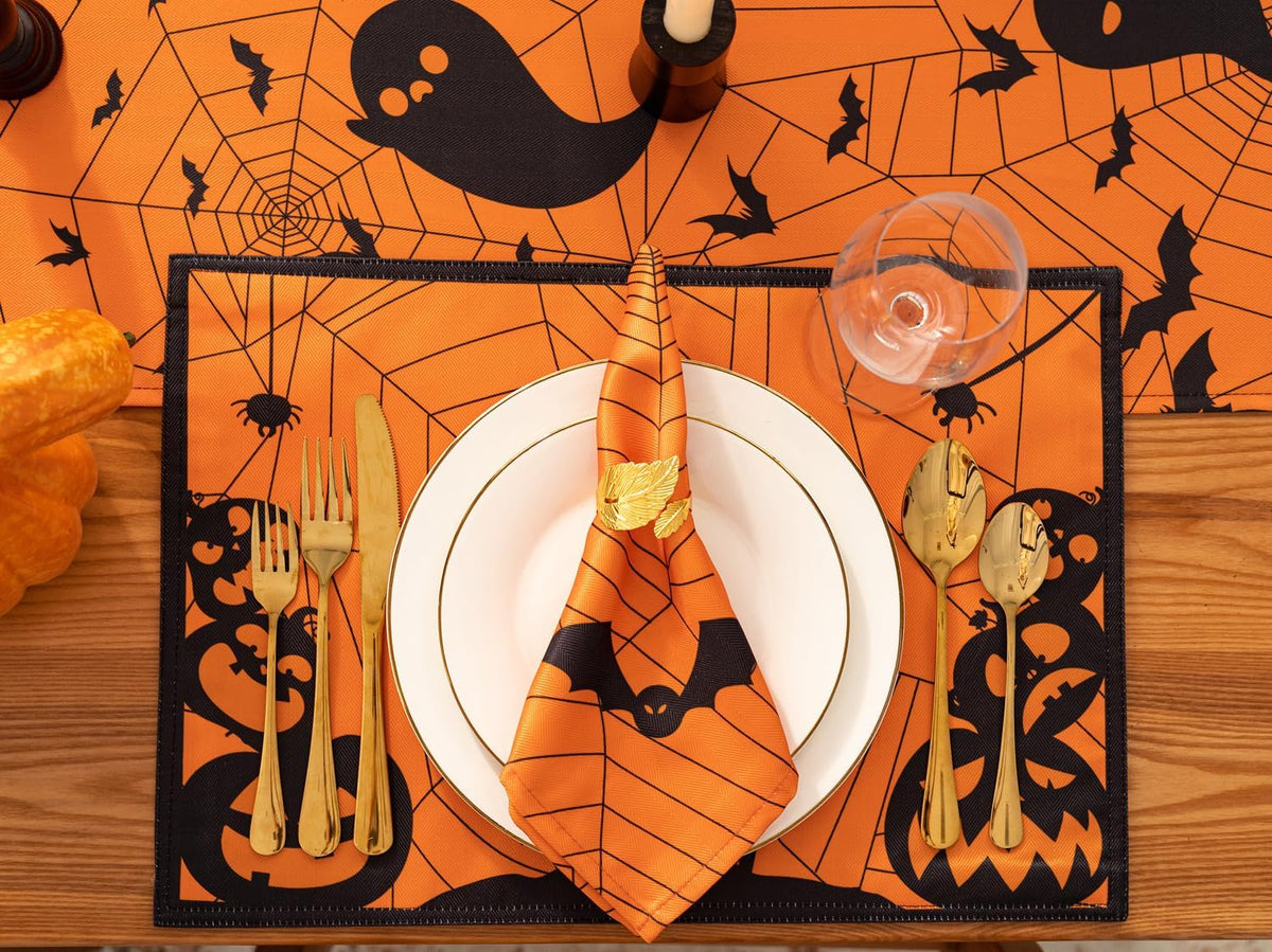 YiHomer Halloween Silhouettes Tabletop for Halloween Decorations, Dinner Parties and Scary Movie Nights, Horror Night, Reversible Placemat Set, 13 x 19