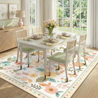 RELEANY Floral Washable 5x7 Area Rugs Beige/White/Orange | Flower Carpet Print - Image 8