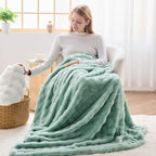 NEWCOSPLAY Faux Fur Throw Blanket Sage Green Bubble Blanket Thick Warm Soft for Couch Sofa Bed 550GSM (New Sage Green, Throw(50"x60"))
