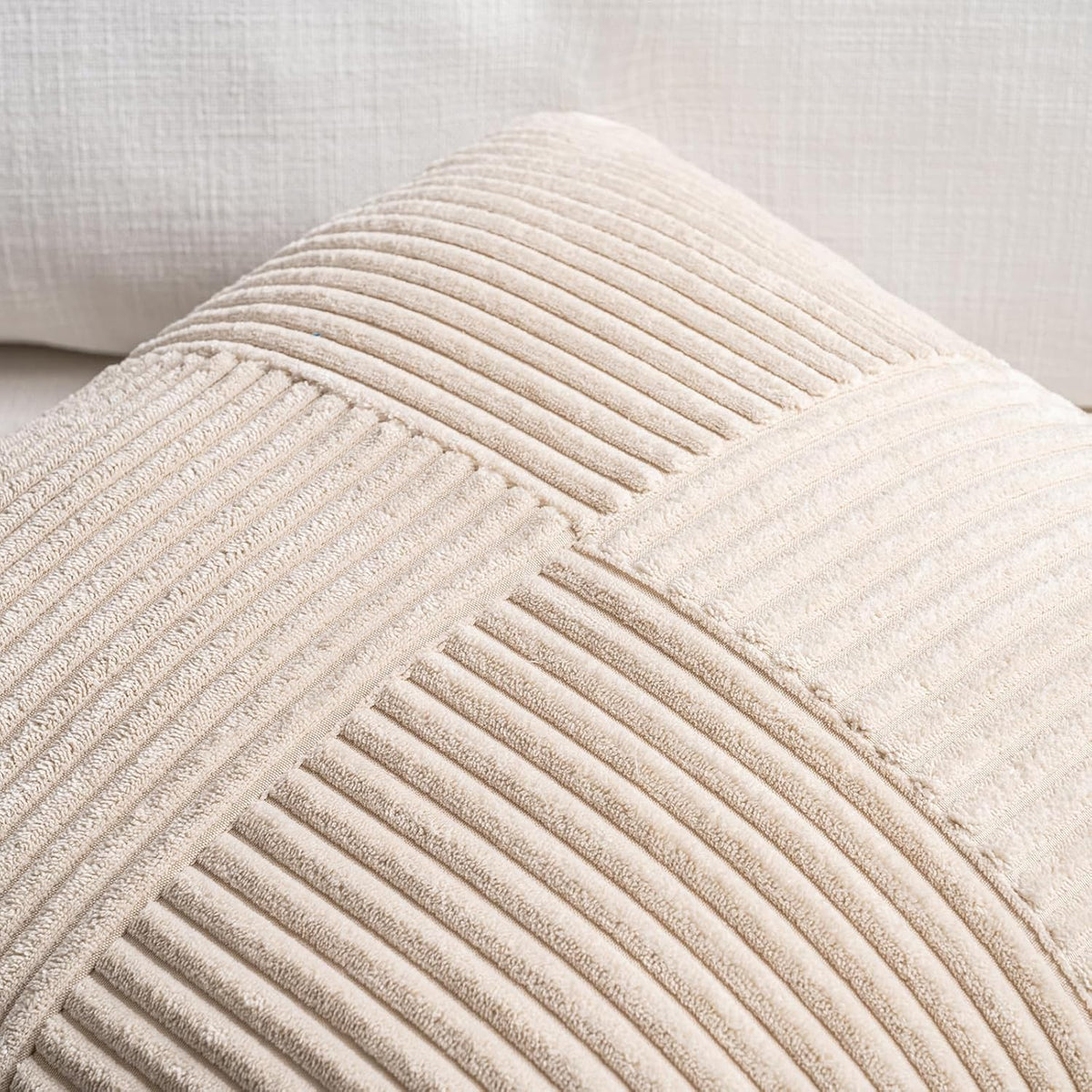 Fancy Homi 2 Packs Tan Decorative Throw Pillow Covers 20x20 Inch for Living Room Couch Bed Sofa, Farmhouse Boho Home Decor, Soft Corss Corduroy Patchwork Accent Square Beige Cushion Case 50x50 cm