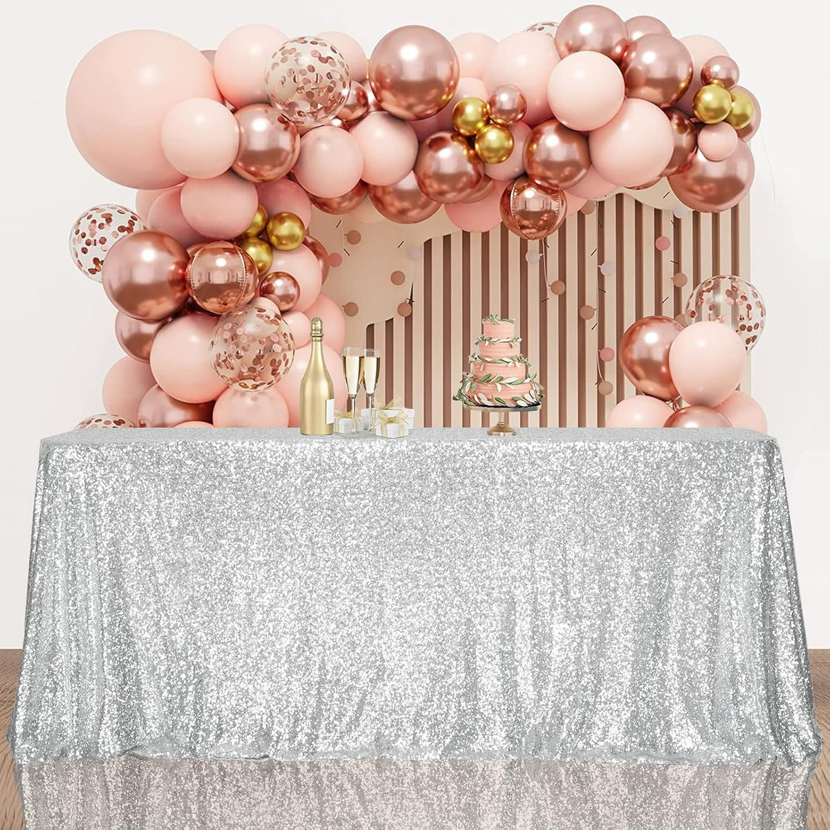 SquarePie Sequin Tablecloth 90 x 156 Inch Silver Sparkly Table Linen for Wedding Party