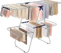 SONGMICS Clothes Drying Rack, Foldable 2-Level Laundry Drying Rack, Free-Standing Laundry Airer, with Height-Adjustable Wings, 33 Drying Rails, Sock Clips, Silver and Blue ULLR53BUV1