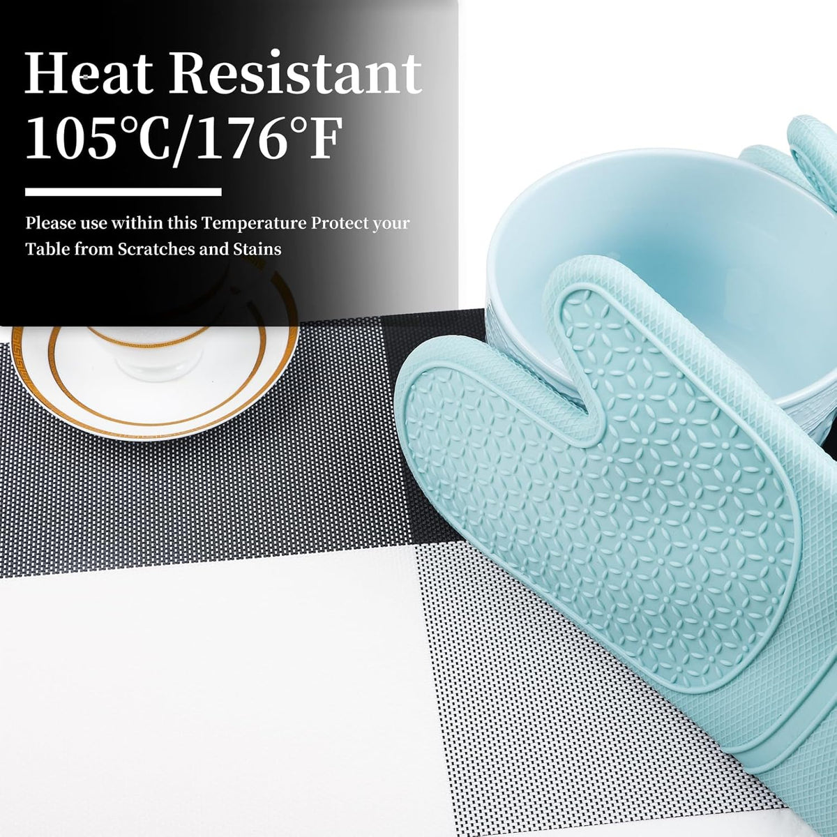 Vinyl Plastic Placemats Set of 4 Washable Heat Resistant Non-Slip Elegant Indoor Outdoor Kitchen Dining PVC Woven Table Place Mats (Black White Lattice Block)