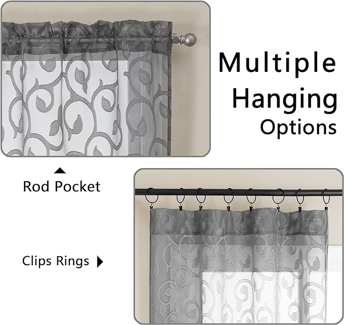 Furman Grey Sheer Curtains 72 inches Long 2 Panels Set, Light Filtering Top Rod - Image 4
