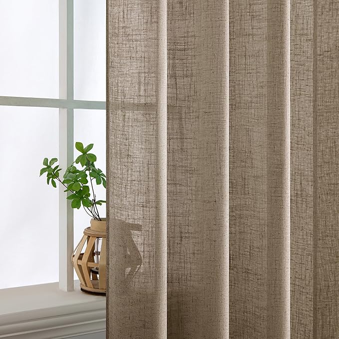 MIULEE Taupe Grey Linen Curtains 52x54 Inch Length 2 Panels - Image 5