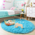 Amdrebio Blue Round Fluffy Shag Area Rug 5Ft - Image 3