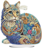 Diamond Painting Kits for Adults Beginners, 5D Full Drill Cat Crystal Art Desktop Ornament, DIY Single Sided Home Office Desk Decor, Creative Craft Gift Set with Tools