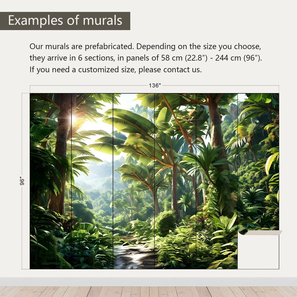 AFZEVEB-Green Tree Wall Mural Tropical Jungle Wallpaper for Bedroom 136"x96"(Not Peel and Stick)