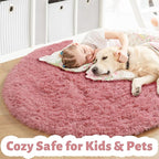 Amdrebio Blush Pink Circle Furry Area Rug 5Ft - Image 3