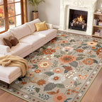 RELEANY Floral Washable 6x9 Area Rugs Brown/Brick | Flower Carpet Print Boho - Image 9