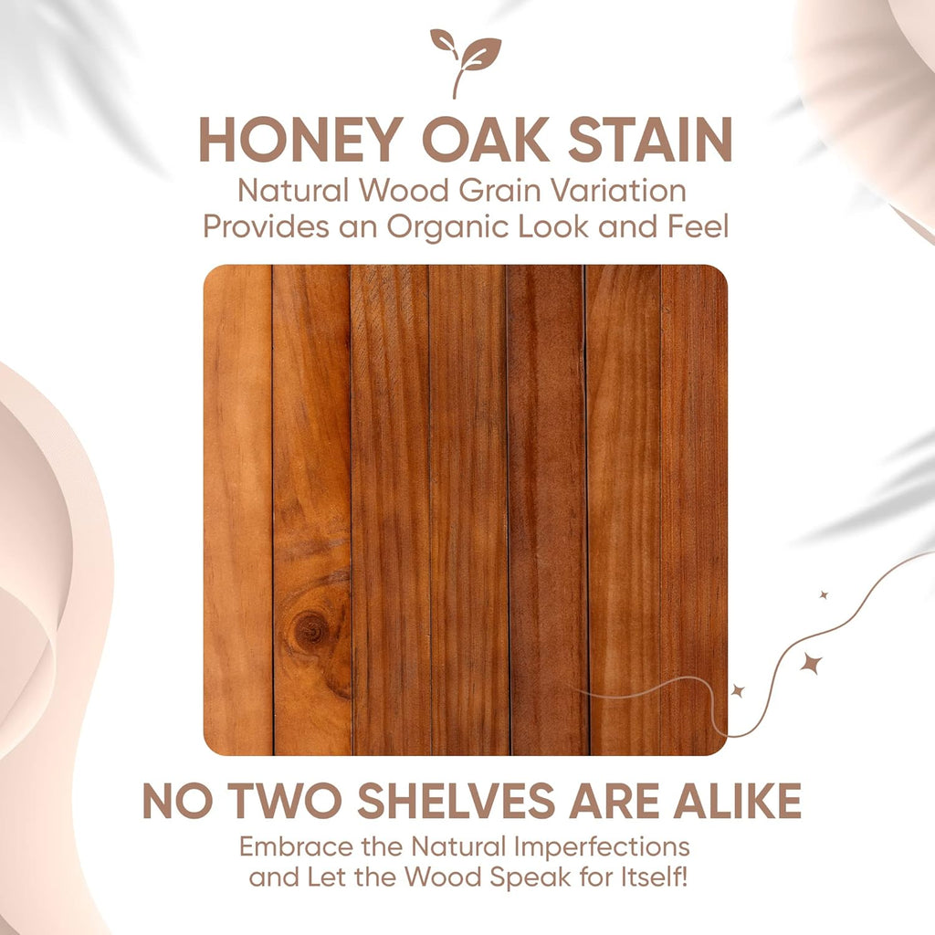 Homeforia 24inch Oak Floating Shelf for Wall, High End Solid Real Wood 24 inches Long Floating Shelves for Bathroom, Honey Oak Wooden Floating Shelves, Heavy Duty Bracket, 24 X 6.5 X 1.75 in, Set of 2