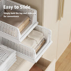 Stackable Plastic Storage Basket Closet Organizer Bin Foldable Clothes Organizer Storage Drawer Shelf Container for Living Room Bathroom Kitchen Office Laundry Room